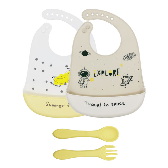 Set 2 Baberos Unisex de Silicona Impermeables con Tenedor y Cuchara de regalo