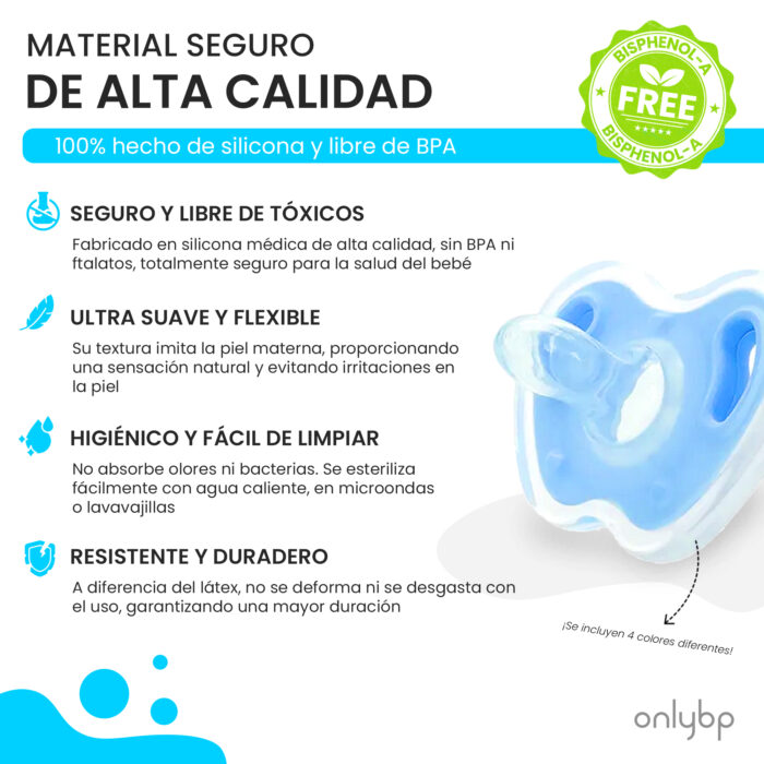 Set 4 Chupetes de Silicona para Bebés 0-6 meses con Tetina Fisiológica - Imagen 2