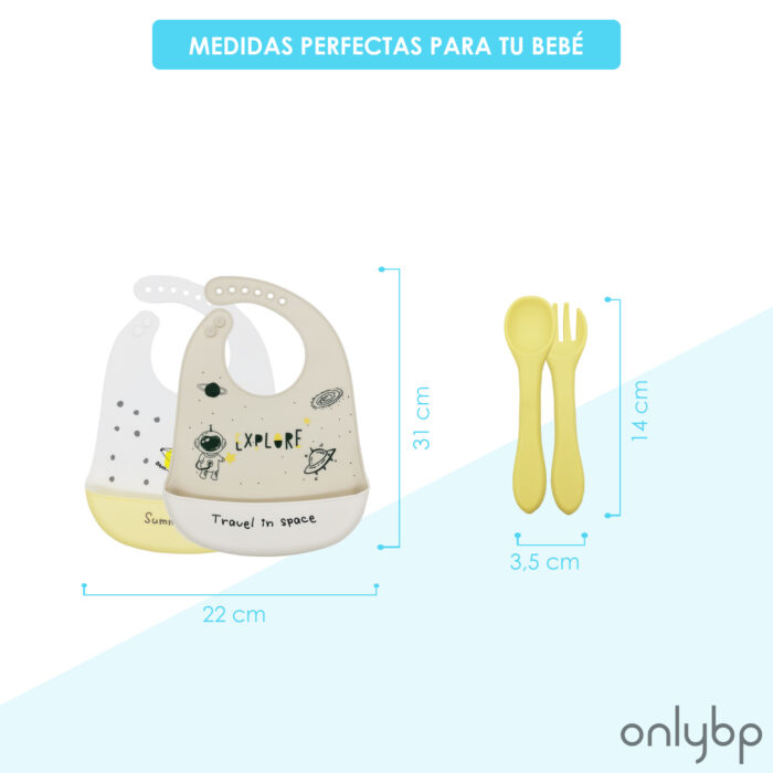 Set 2 Baberos Unisex de Silicona Impermeables con Tenedor y Cuchara de regalo - Imagen 3