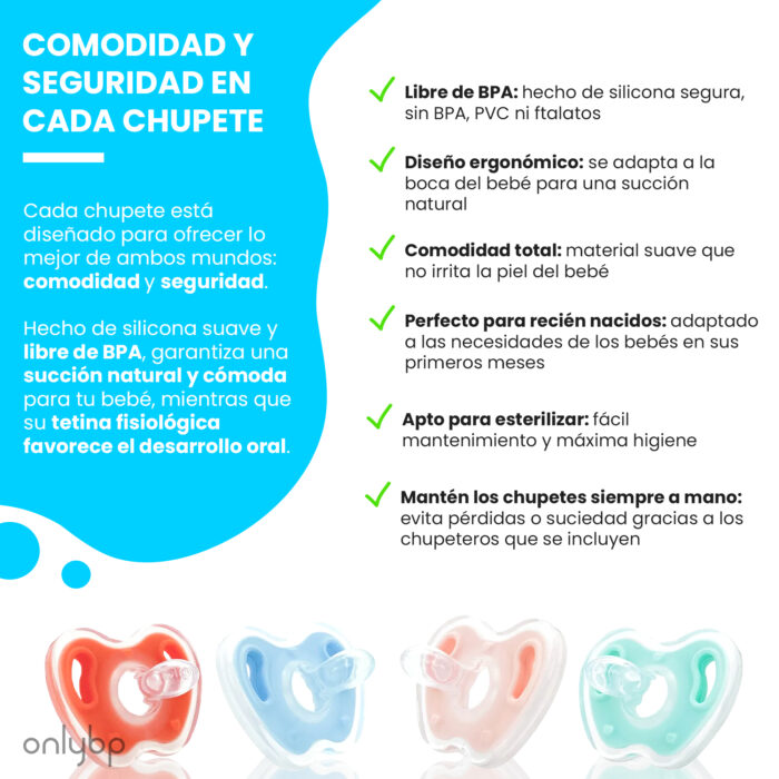 Set 4 Chupetes de Silicona para Bebés 0-6 meses con Tetina Fisiológica - Imagen 4